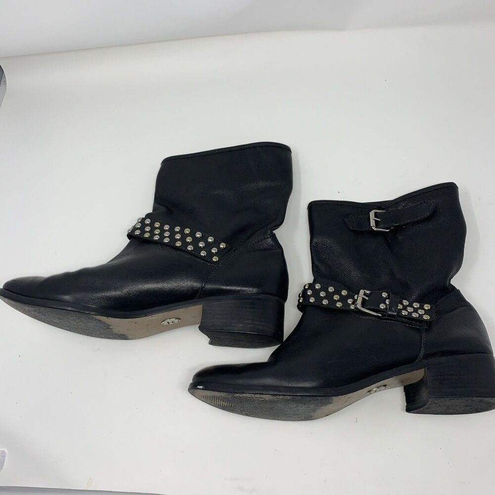 Carmim Women's Biker Moto Boots Black Leather Studded Buckle Strap Ankle Boots - Picture 7 of 14